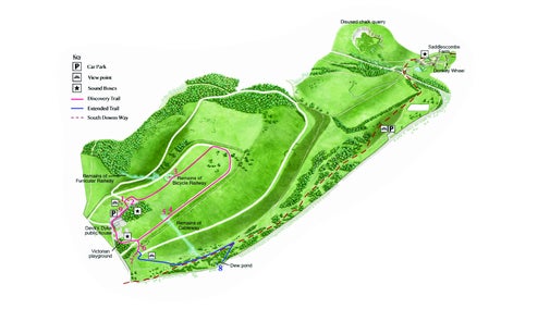 An illustrated map of Devil's Dyke showing the positions of the QR codes to scan